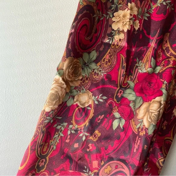 DELICATES Floral Paisley 70s Satin Loungewear Pajama Set Women's Size L - Picture 10 of 11